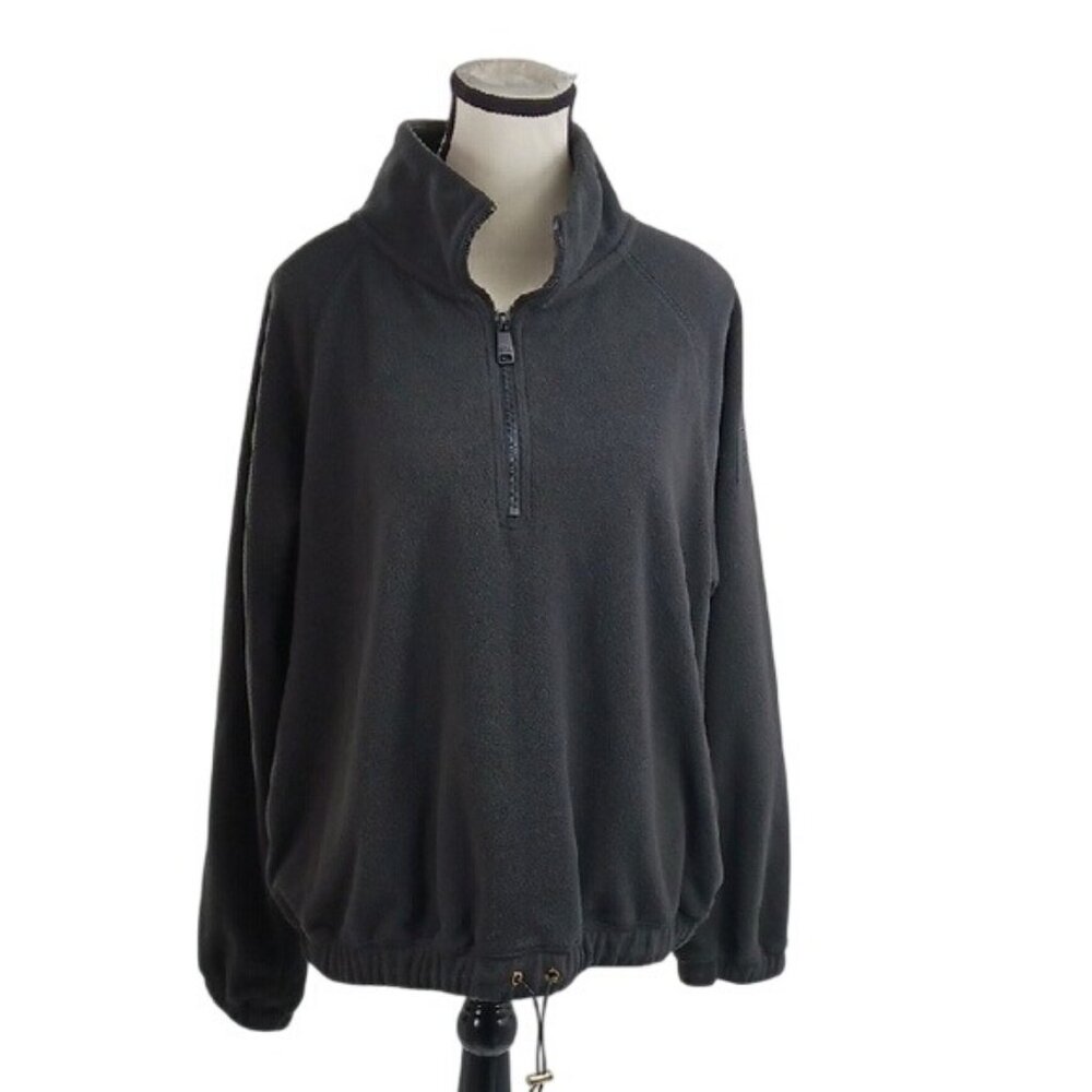 Love & Sports Womens Fleece Pullover Quarter Zip Black Size L Cozy Casual